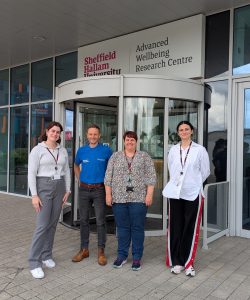 Vasiliki and Konstantina with AWRC Director Prof. Rob Copeland and Programnme and Planning Manager Claire Woodward