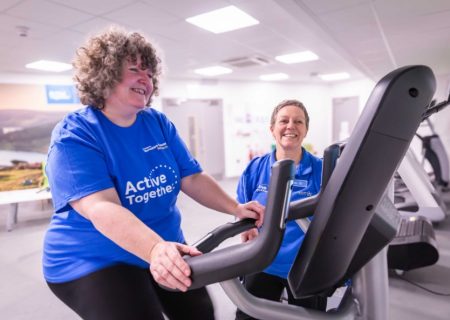Woman on exercise bike