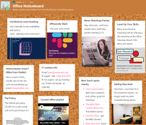 Example of Padlet being used as a company virtual noticeboard