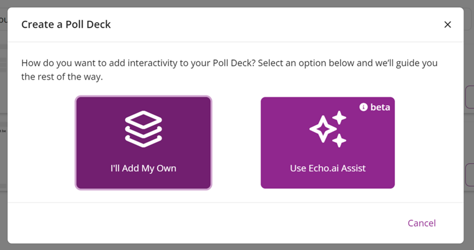 Create a Poll Deck options screenshot