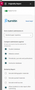 Recommended settings for the deep Blackboard Assignment/Turnitin integration