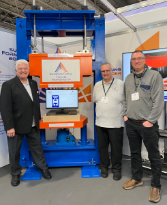 Pictured from the left Barry Richardson (ACT ltd.), Patrick Collins (ACT ltd.), and Nicholas Pickett (SHU) standing in front of the new press