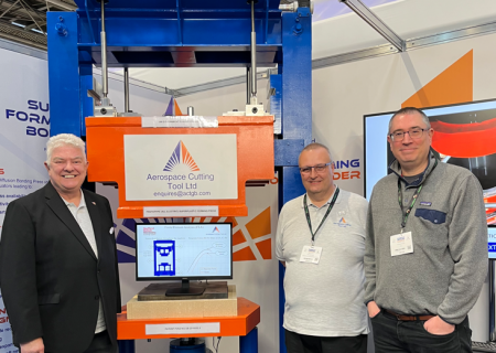 Pictured from the left Barry Richardson (ACT ltd.), Patrick Collins (ACT ltd.), and Nicholas Pickett (SHU) standing in front of the new press