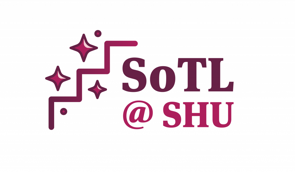 SoTL at SHU Logo in pink and burgundy colours