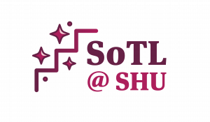 SoTL at SHU Logo in pink and burgundy colours